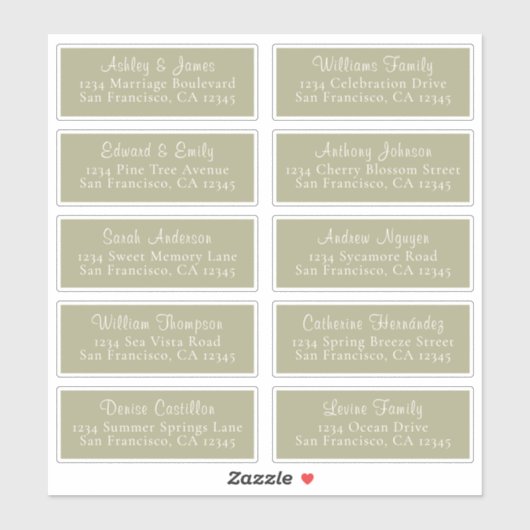 Chic Sage Green Wedding Guest Adresetiketten Sticker (Vel)