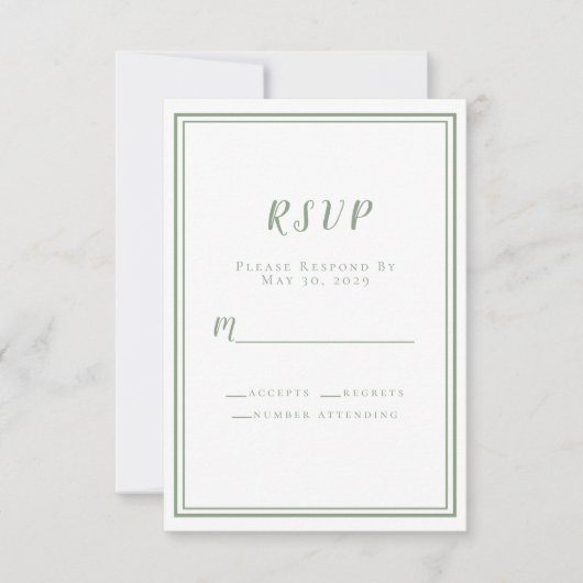 Chic Sage Green Wedding Simple Modern Minimalist RSVP Kaartje (Voorkant)