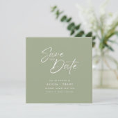 Chic Sage Green & White Calligraphy Save the Date Kaart (Staand voorkant)