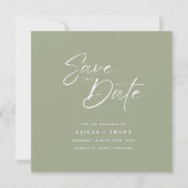 Chic Sage Green & White Calligraphy Save the Date Kaart (Voorkant)