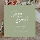 Chic Sage Green & White Calligraphy Save the Date Kaart