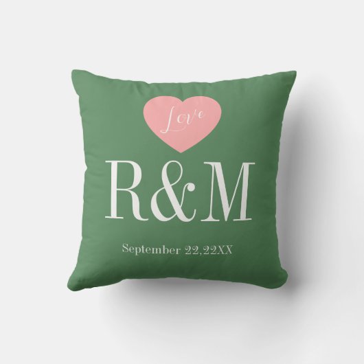 Chic sage green white monogram wedding keepaske kussen (Achterkant)