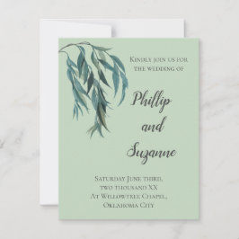 Chic Sage Green Willow Branch Minimal Wedding Kaart