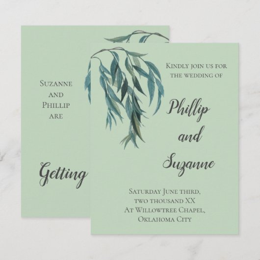 Chic Sage Green Willow Branch Minimal Wedding Kaart (Voorkant / Achterkant)