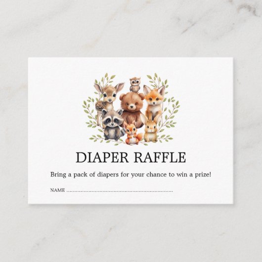 Chic Sage Greenery Woodland Animals Diaper Raffle Informatiekaartje (Voorkant)