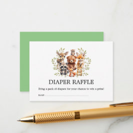 Chic Sage Greenery Woodland Animals Diaper Raffle Informatiekaartje