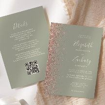 Chic Sage Groen Roos Goud Glitter QR Code Huwelijk
