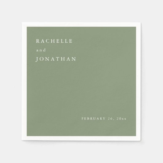 Chic Sage Groen Wit Eenvoudige Trouwservetten Servet (Voorkant)