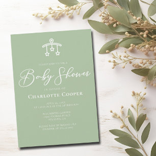 Chic Sage Groen Wit Typografie Baby shower Kaart