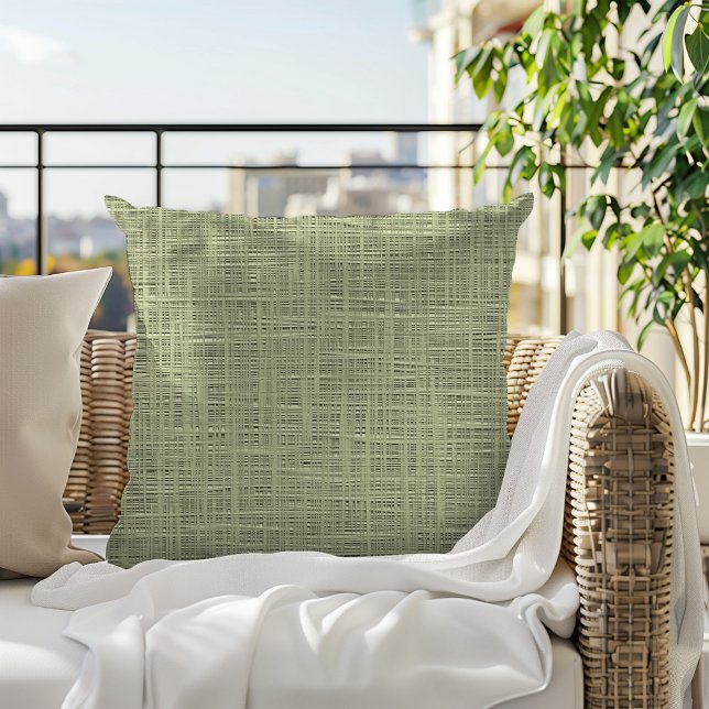 Chic Sage Herb Green Faux Jute Fabric Pattern Buitenkussen (Creator heeft geüpload)