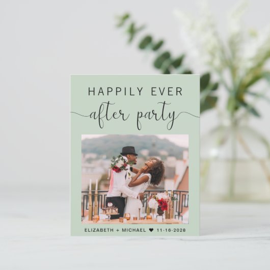 Chic Sage Photo Wedding Reception Invitation (Staand voorkant)