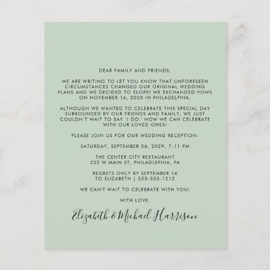 Chic Sage Photo Wedding Reception Invitation (Achterkant)