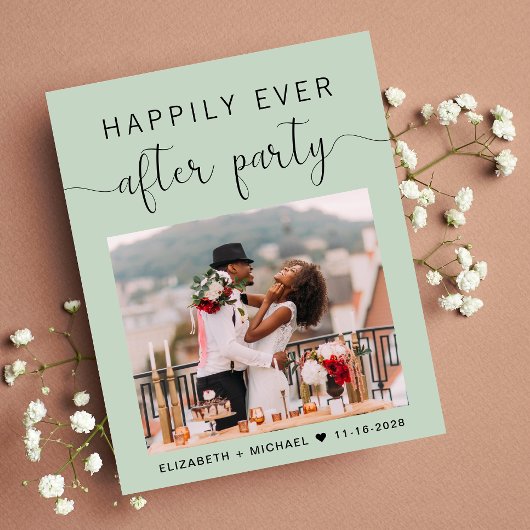 Chic Sage Photo Wedding Reception Invitation