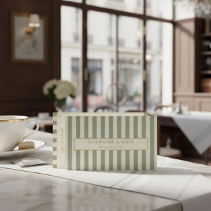 Chic Sage Strepen Franse Bakkerij QR Code Gebak Visitekaartje