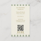 Chic Sage Strepen Franse Bakkerij QR Code Gebak Visitekaartje (Achterkant)