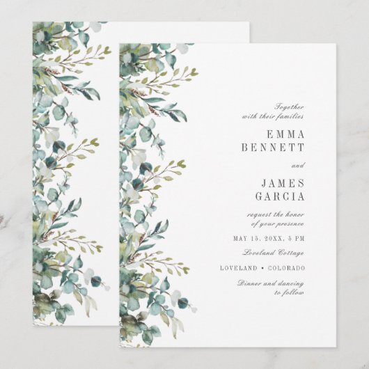 Chic Sage Waterverf Eucalyptus Greenery Wedding I Kaart (Voorkant / Achterkant)