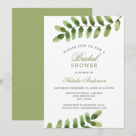 Chic salie groene Leaf waterverf VRIJGEZELLENFEEST Kaart (Voorkant / Achterkant)