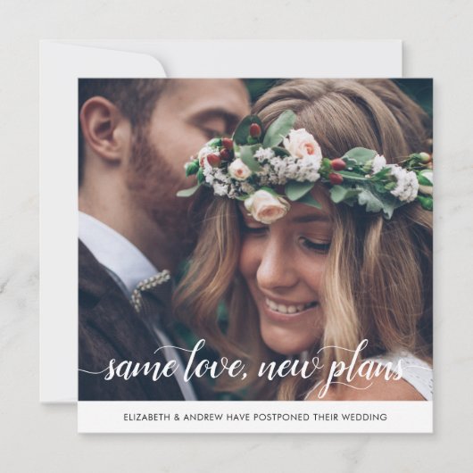 Chic Same Love Nieuwe Plannen Wijziging Datum Foto Aankondiging (Voorkant)