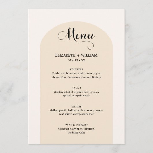 Chic Sand Beige Arch Lijst Weddenschap Menu (Voorkant)