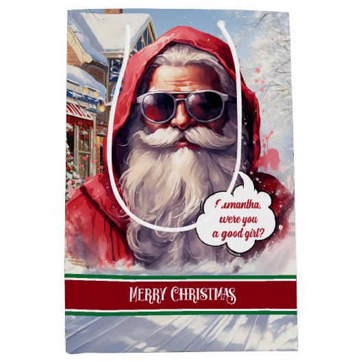 Chic Santa Claus Gift Bag Funny Holiday Medium Cadeauzakje (Voorkant)