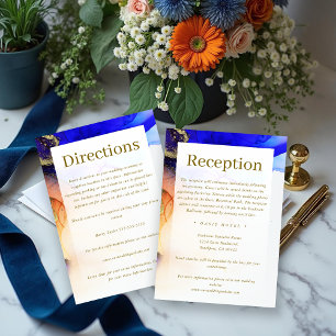 Chic Sapphire Blue Oranje Gold Wedding Informatiekaartje