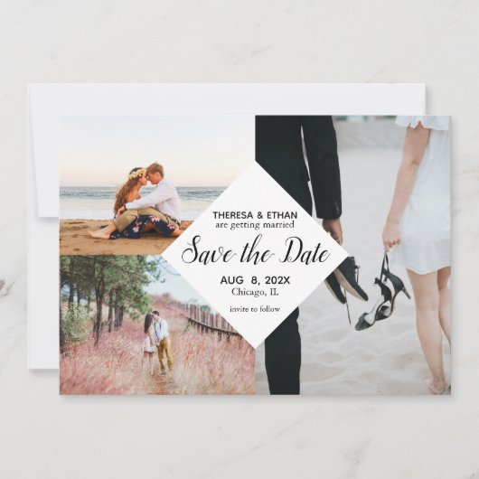 Chic Save the Date Fotocollage Wedding Kaart (Voorkant)