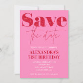Chic Save the date Rood Roze 71ste verjaardag Kaart (Voorkant)
