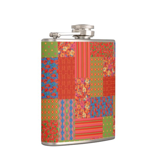 Chic Scarlet Poppies Faux-patchwork Hip Flask Heupfles (Rechts)