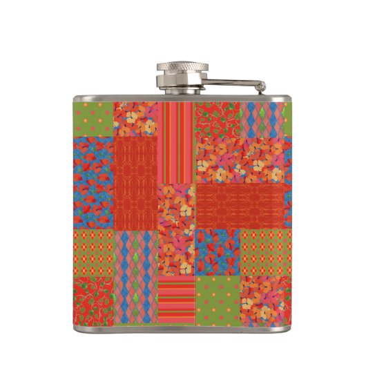 Chic Scarlet Poppies Faux-patchwork Hip Flask Heupfles (Achterkant)