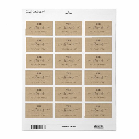 Chic schattig script minimalistisch burlap familie etiket (Full Sheet)
