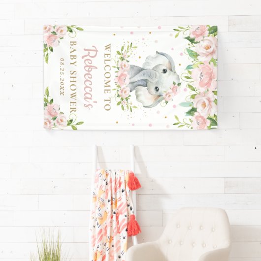 Chic Schattigee olifant roze bloemen achtergrond W Spandoek (Insitu)