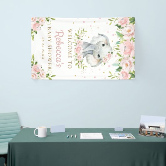 Chic Schattigee olifant roze bloemen achtergrond W Spandoek (Beurs)