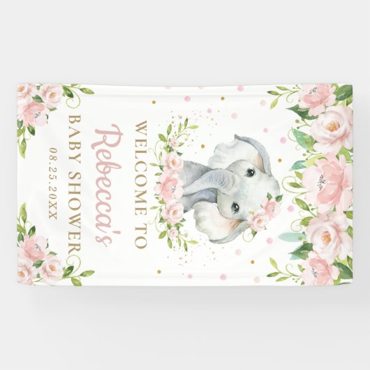 Chic Schattigee olifant roze bloemen achtergrond W Spandoek (Horizontaal)