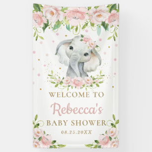 Chic Schattigee olifant roze bloemen achtergrond W Spandoek