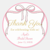 Chic Schattigee Roze Bow Party Favoriet Ronde Sticker (Voorkant)