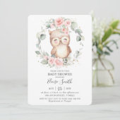 Chic Schattigee Uil Roze Bloemen Greenery Baby sho Kaart (Staand voorkant)