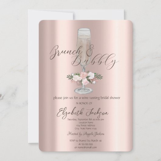 Chic-schijven, glas, Rozen Brunch en bubbelig Kaart (Voorkant)