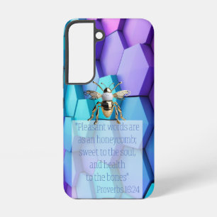Chic Schrift Blau Mauve Honingraat Gouden Bij Samsung Galaxy Hoesje
