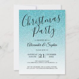 Chic Schrift Blauwe Glitters Glans Kerstfeest Part Kaart