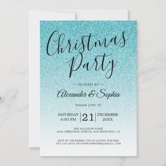 Chic Schrift Blauwe Glitters Glans Kerstfeest Part Kaart (Voorkant)
