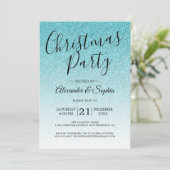 Chic Schrift Blauwe Glitters Glans Kerstfeest Part Kaart (Staand voorkant)