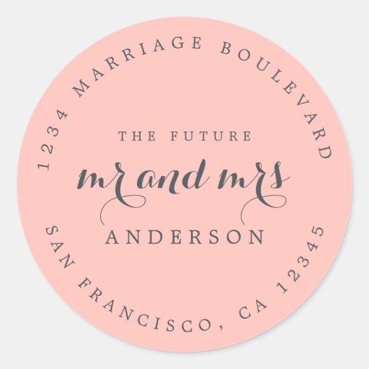 Chic Schrift Toekomst Meneer Mevrouw Trouw Retoura Ronde Sticker (Voorkant)