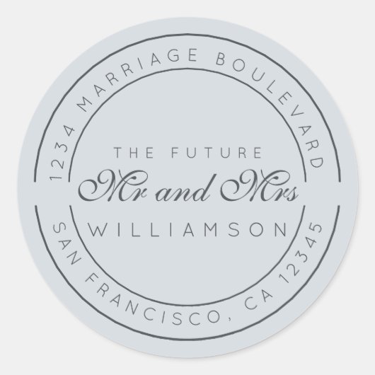 Chic Schrift Toekomst Meneer Mevrouw Trouw Retoura Ronde Sticker (Voorkant)