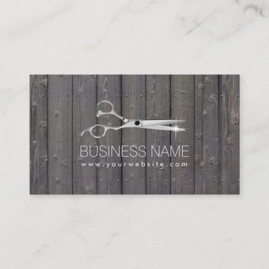 Chic Scissor Wood Stripes Hair Salon Appointment Afsprakenkaartje (Voorkant)