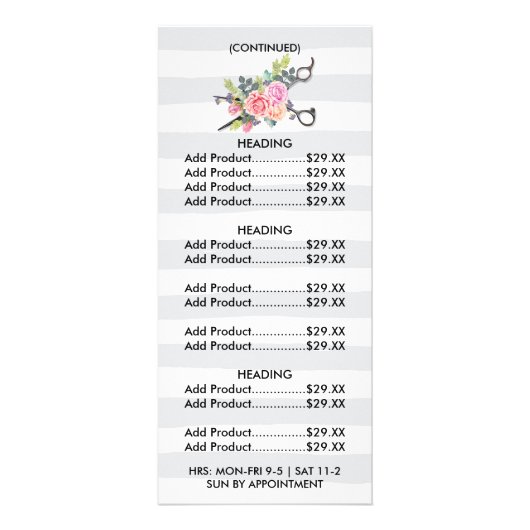 Chic Scissors Haarstylist Stripes Rozen prijslijst Reclamekaart (Achterkant)