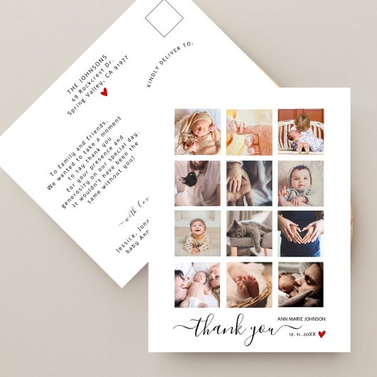 Chic Script 12 Foto Collage Baby Shower Bedanktkaa Briefkaart