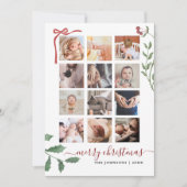 Chic Script 12 Foto Collage Botanische Kerst Feestdagenkaart (Voorkant)