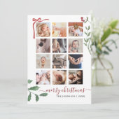 Chic Script 12 Photo Collage Botanical Christmas Feestdagenkaart (Staand voorkant)