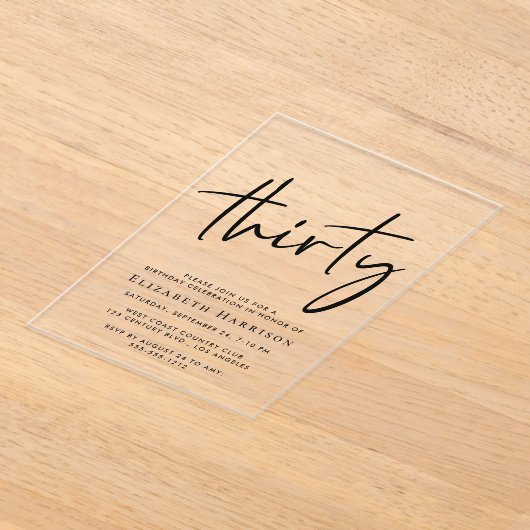 Chic Script 30ste verjaardagsfeestje Acryl Uitnodigingen (Laagn)