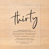 Chic Script 30ste verjaardagsfeestje Acryl Uitnodigingen (Voorkant)